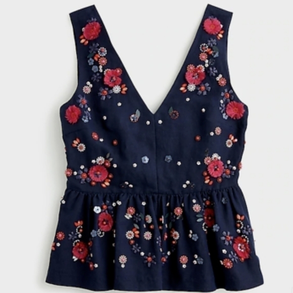 J.Crew Hand-Embellished Peplum Top in Cotton Linen - Picture 4 of 5